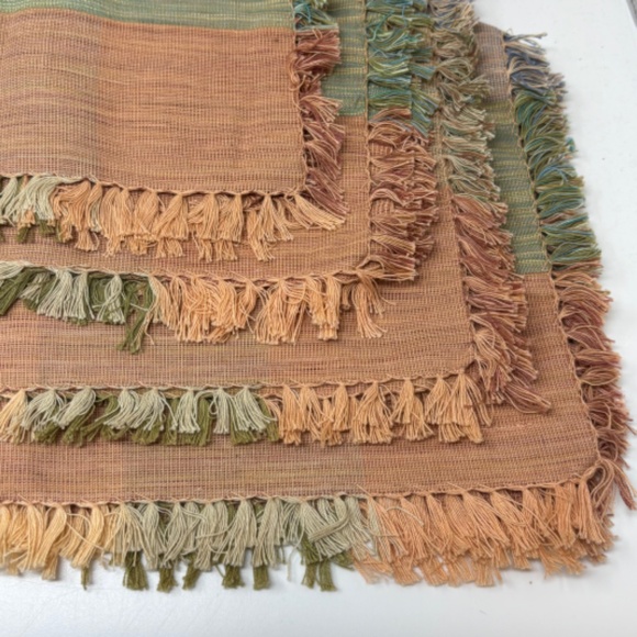 Set of Four Bed Bath and Beyond Square Cloth Napkins Arizona Canyon Plaid Fringe - Picture 4 of 7